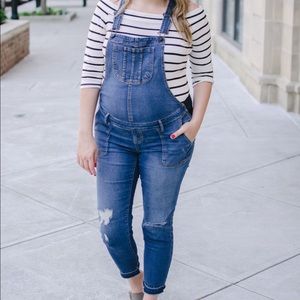 Indigo Blue Side Panel Maternity Overalls L